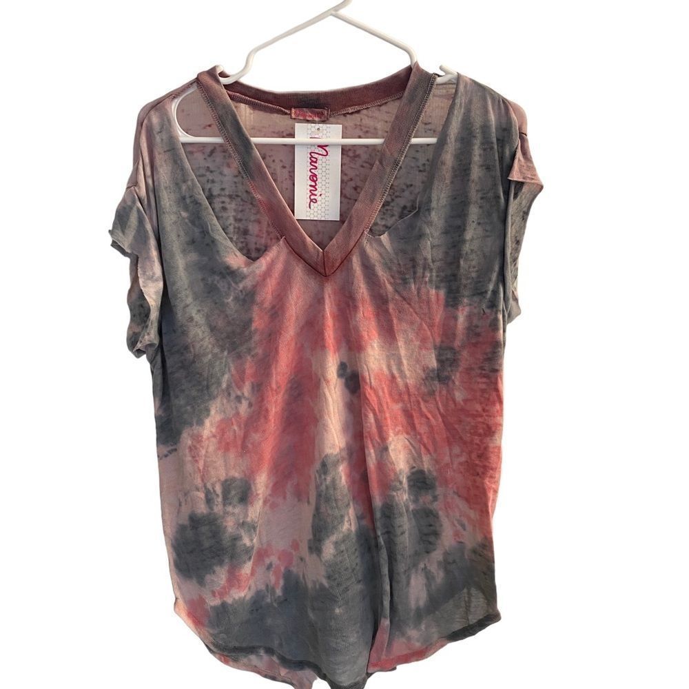 Maronie Gray/Red Tie Dye Short Sleeve Cut Out T-Shirt Sz S